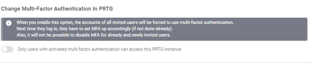 Change Multi Factor Authentication in PRTG